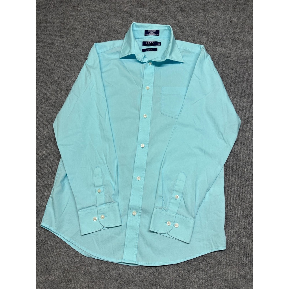IZOD Boys Aqua Blue Long Sleeve Stretch Button Down Dress Shirt Size L 14-16
